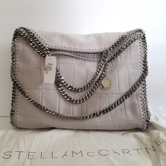 Stella McCartney Falabella Croc-Embossed Shoulder Bag Grey - Picture 1 of 13